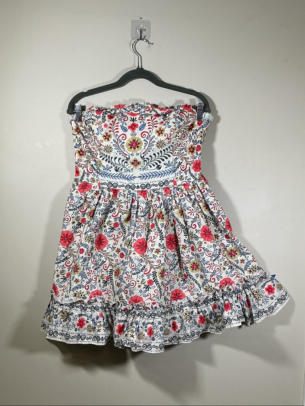 Forever That Girl Strapless Floral Boho Dress Size Large Lined Ruffle Hem